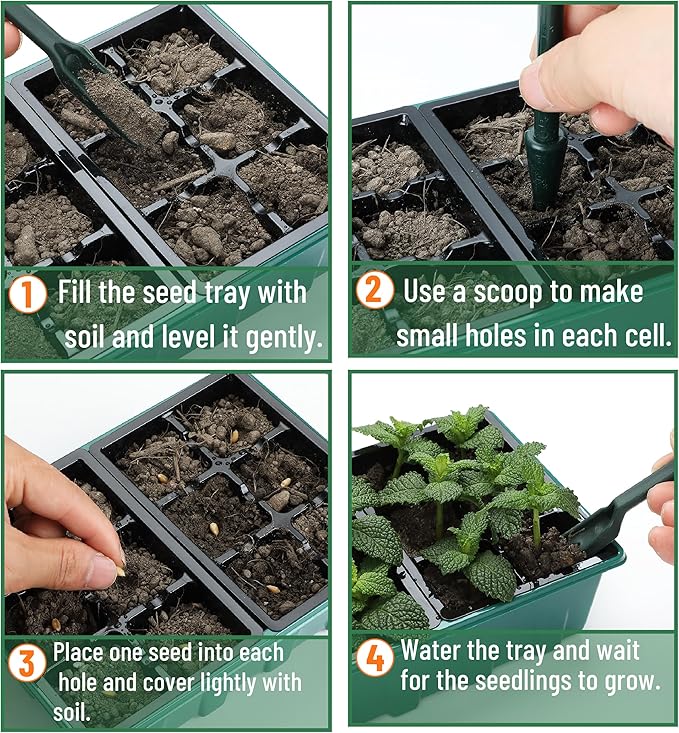 Mr. Pen- Seed Starter Tray Kits, 6.6"x4.6", 10 Set, Total 120 Cells, Durable Plant Germination Trays with Humidity Vented Domes and Bases, Ideal for Seed Starting, Indoor Gardening and Greenhouse