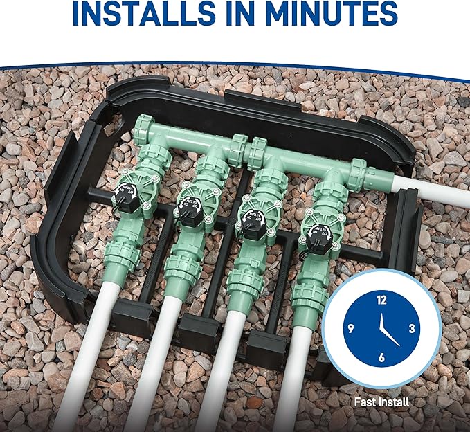 Orbit 57257 4-Valve Preassembled Sprinkler Manifold – Easy Install, Smart Controller Compatible, Works with PVC & Poly Pipe, Includes 4 in-Line Valves