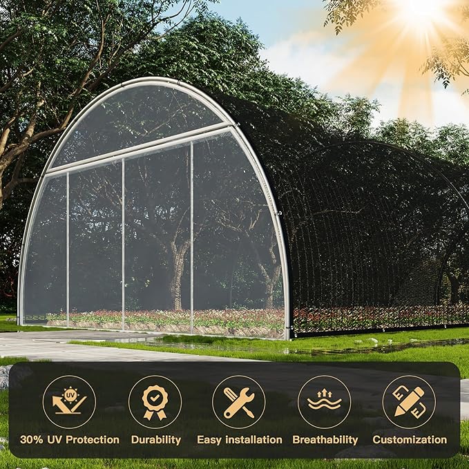 DIFY 10×12 FT, 30% Shade Fabric Sun Shade Cloth with Grommets, Black Outdoor Mesh Trap for Garden Plants Cover, Greenhouse, Chicken Coop, Black Patio Netting