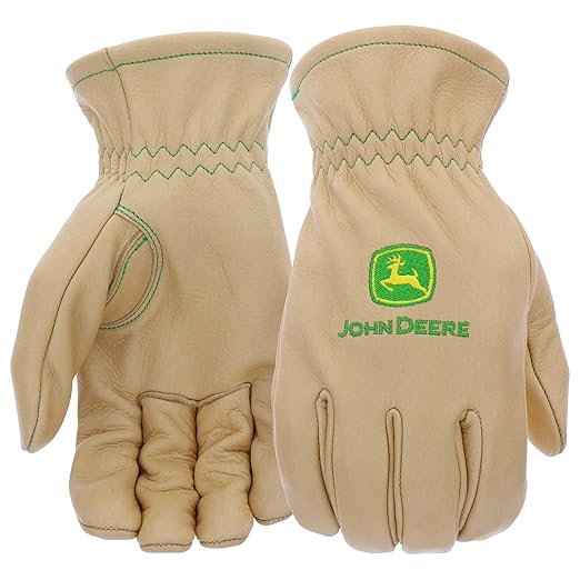 John Deere JD84013-XL Men's Water Resistant Leather Gloves, Abrasion Resistant, Durable, Tan, X-Large