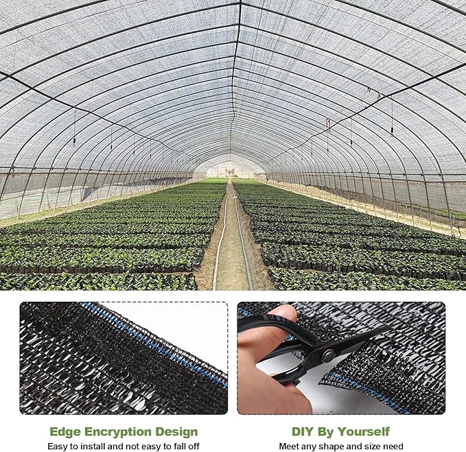 50% Shade Cloth, 10x20FT Black Sun Shade Cover for Plants, Garden, Greenhouse, Patio, Chicken Coop