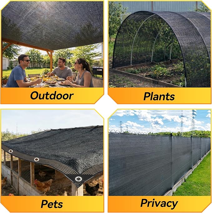 JOJOLEE 70% Shade Cloth 3.3x6.6 FT, Sun Shade Net with Grommets, UV Block Mesh Tarp for Outdoor Patio, Garden, Pergola, Greenhouse, Chicken Coop, Balcony