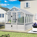 Yardenaler 6x10 FT Green House for Outdoor, Thicken Polycarbonate Panel Wooden Walk-in Greenhouse Kit with Lockable Door and Adjustable Roof Vent, Backyard Garden, White