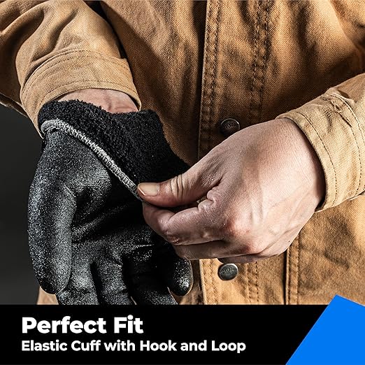 toolant Waterproof Gloves for Men and Women, Freezer Gloves with Grip, Double Nitrile Dipped for Extreme Oil Repellent, for Construction, Mechanics, Mining, Plumbing, Black, Medium