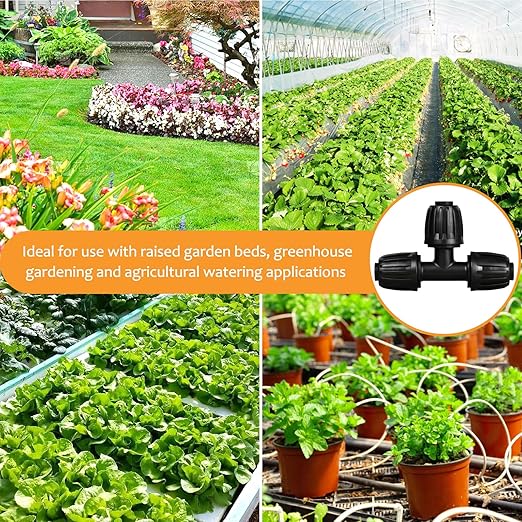 1/2" Drip Irrigation Tee Fittings: 10-Piece Barbed Locked Nut Tee Connectors for 1/2" Drip Tubing (0.650" OD, 13mm ID)