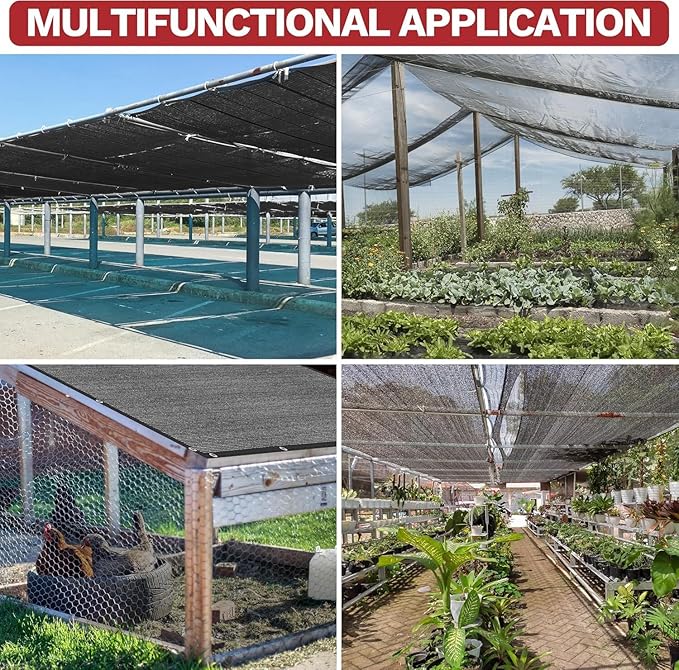 ShadeMart 30% Shade Cloth for Plant, Black 12FT x 42FT Custom Size Outdoor Shade Tarp, Shade Cover with Upgrade Grommets and Zip Ties, Netting Sunblock Net for Vegetables Flower Garden Greenhouse.