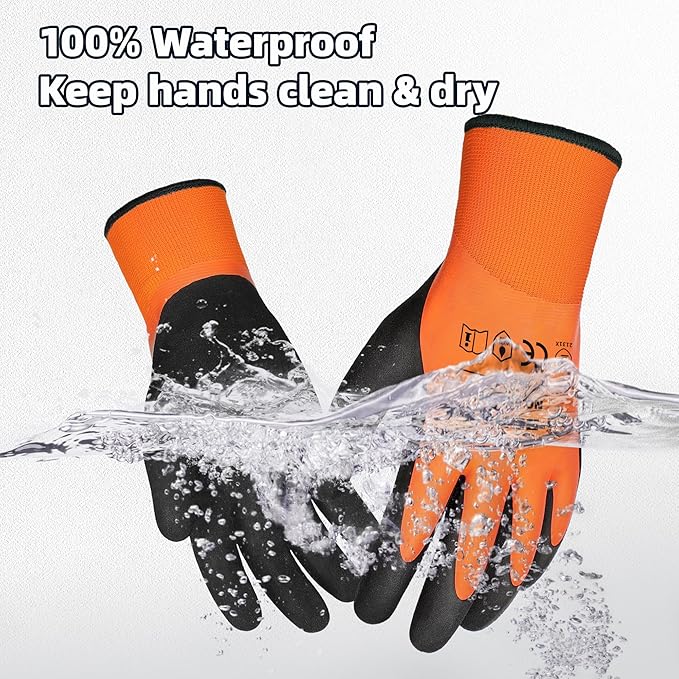 Schwer 6 Pairs Waterproof Work Gloves for Men and Women CR3306, Gardening Gloves with Double Latex Coated, Non-slip Working Gloves, Outdoor Construction, Car and Fish Cleaning, No Fleece Lining, M