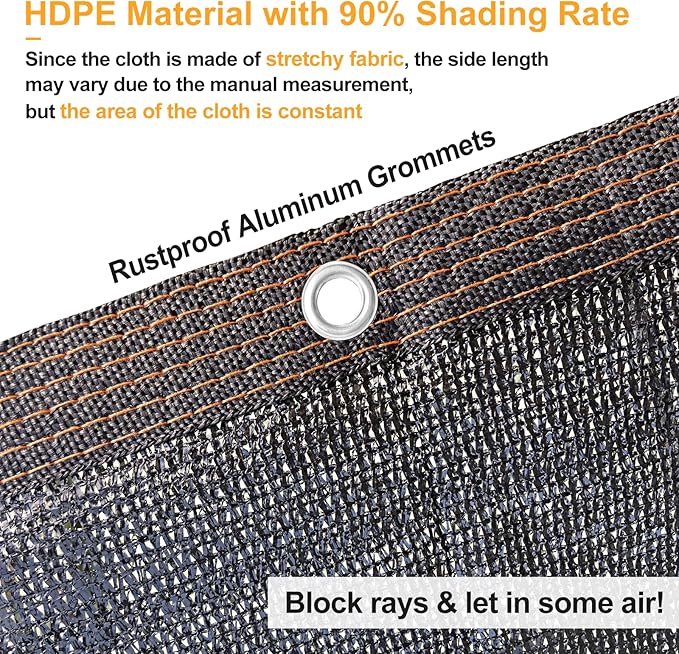 UCINNOVATE 90% Sunblock Shade Cloth with Grommets, 6.5x13 ft Durable Garden Shade Net Fabric Mesh Sunscreen UV Resistant Plant Sunshade for Chicken Coop Outdoor Pergola Canopy Barn Kennel Patio Lawn