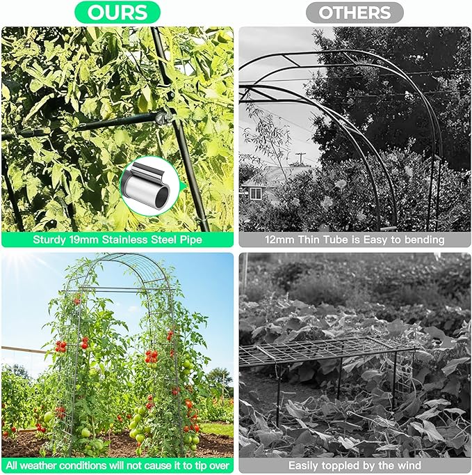 Garden Arch Trellis for Climbing Plants, 82 Inch Tall Grape Trellies for Outdoor,Flower Vegetable Tomato Cucumber Trellis with Clamp Netting, Metal Vine Plants Support for Wedding Garden Decoration