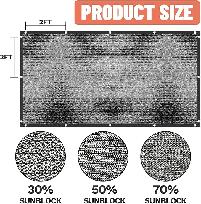 Amgo 30% Black Shade Cloth, 12FT x 24FT Mesh Tarp, Black Sun Shade Netting with HDPE Material and Heavy Duty Grommets Shade for Greenhouse, Garden, Patio Plants, Pergola (We Make Custom Size)