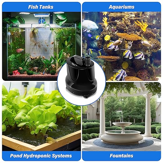 Simple Deluxe 660GPH 45W Bottom Suction Water Table Pump (2500L/H) with 3 Nozzles for Fish Tank, Pond, Aquarium, Hydroponics, Fountains, Black