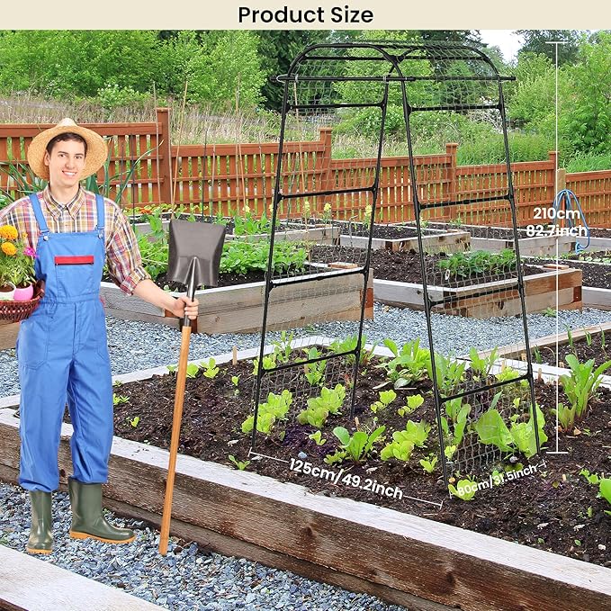 Cucumber Trellis for Raised Bed, U-Shape Metal Garden Arch, Rustproof PE-Coated Plant Support for Cucumbers, Beans, Tomatoes, Squash, Flowers (Black, 31.5 * 49.2 * 82.7inch(L*W*H))